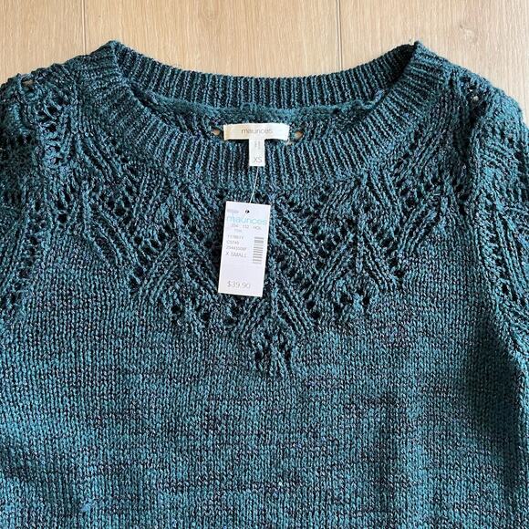 Maurices Women's Teal Sequin Pointelle Tunic Pullover Sweater Sz XS - Picture 2 of 9